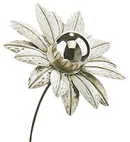 Gartenstecker Dekostecker Gartendekoration Blume White Flower - Silber - H 89 Cm