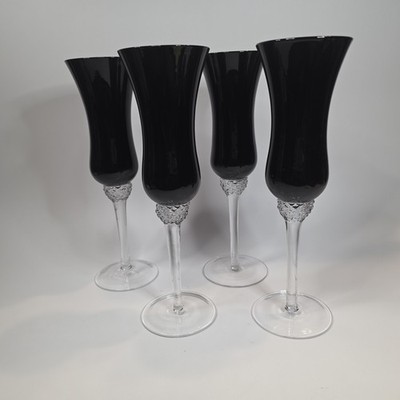 Circleware Black Diamond Stemware Set 4 Tall Trumpet Glasses