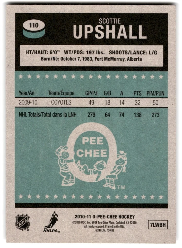 2010-11 O-Pee-Chee Retro Scottie Upshall #110 Phoenix Coyotes - Image 2 of 2