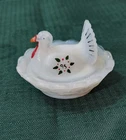 Boyd Art Glass HP Turkey Covered Salt In Milk White Vintage 1990s Signed S/S