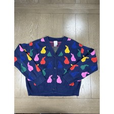 Hanna Andersson Cardigan Sweater Kids 12 Blue Pear Fruit Print Knit Button Up