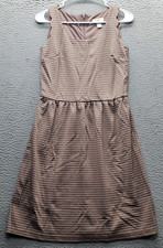 LOFT Scalloped Dress Women 2 Multi Dotted Striped Sleeveless Round Neck Back Zip
