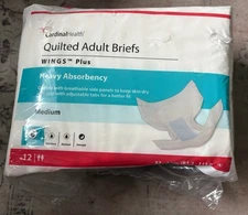 Cardinal Health Quilted Adult Briefs WINGS Plus Medium Heavy Absorbency 12 Pack