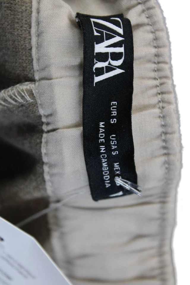 Calça jogger feminina Zara com cordão cintura perna cônica bege tamanho P - Imagem 4 de 4