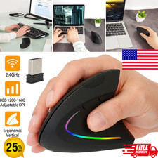 Ergonomic Mouse Optical Vertical Mice 6 Keys USB Wireless 2.4GHz 1200DPI For PC