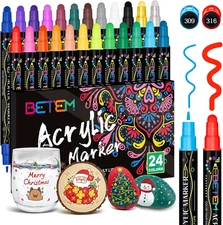 24 Colors Dual Tip Acrylic Paint Pens Markers, Premium Acrylic Paint Markers Sto