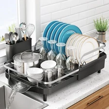 Dish Drying Rack, Expandable Dish Rack for Kitchen Counter, Stainless Steel Dish