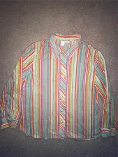 VTG 60S 70S MENS MEDIUM JcPENNY BUTTON RAINBOW STRIPE LONG SLEEVE DISCO SHIRT