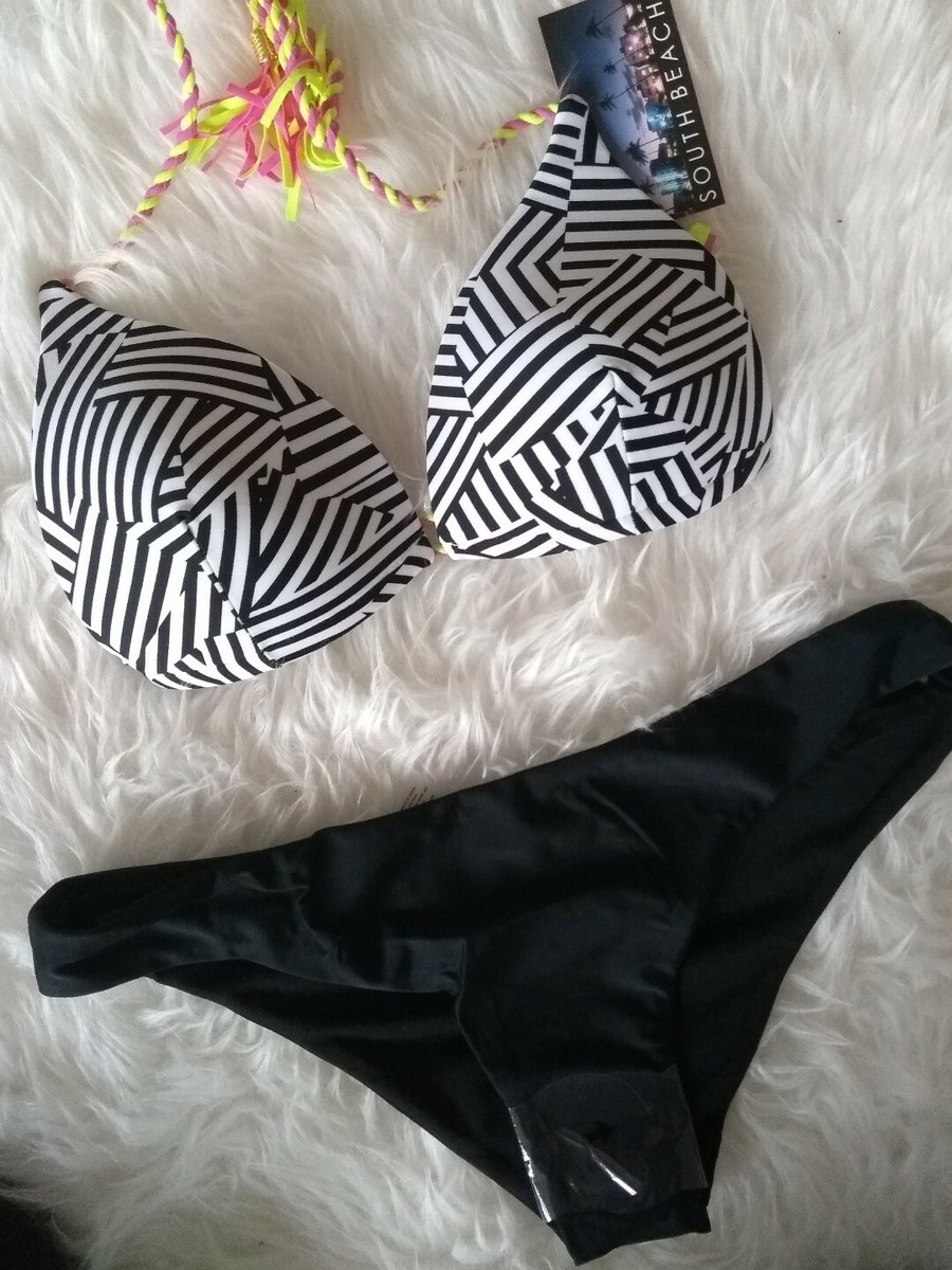 ASOS monochrome bikini, halter neck lined bottoms moulded cups
