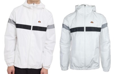 Ellesse Herren Luchs Jacke Weiß Langarm Kapuze Reißverschluss Leicht Windbreaker Neu