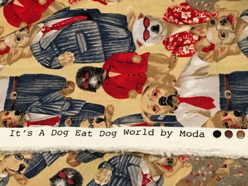 Anthropomorphic Dog Fabric Dog Eat Dog Puppy Canines in Clothes MODA OOP 1/2 Yd - Picture 3 of 3