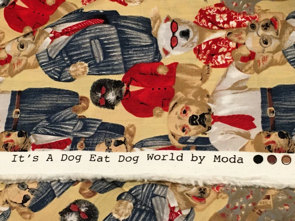 Anthropomorphic Dog Fabric Dog Eat Dog Puppy Canines in Clothes MODA OOP  1/2 Yd - Image 3 of 3