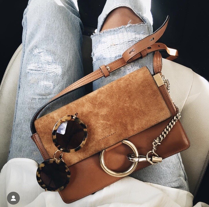 Authentic Chloe Faye Small Crossbody Bag Handbag Calfskin Light Brown Caramel