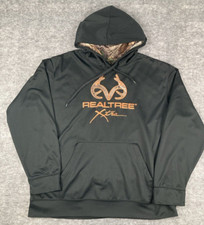 Realtree Xtra Mens Hoodie L Black Camo Lined Pullover Spellout Logo