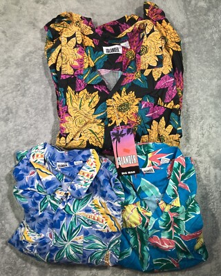 Vintage Islander Men s 3XL Hawaiian Shirt Lot Of 3 Loud Fish Floral Print