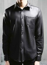 Men's Genuine Lambskin Leather Shirt Classic Black Leather Shirt