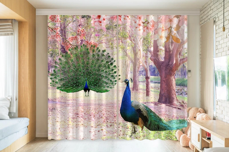 3D Peacock Photo Blockout Curtain Panel