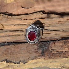 Oval Cut Garnet Gemstone 925 Sterling Silver Oxidized Ring Latest Art Jewelry