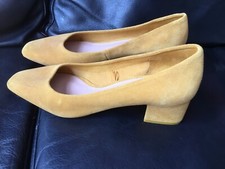 Zara Suede Mustard Block Heel Shoes UK 6 (39) New