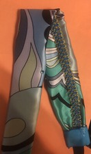 Mod Turquoise/Sky Blue Black Teal Italian Charmeuse Headband-Elasticized Size M
