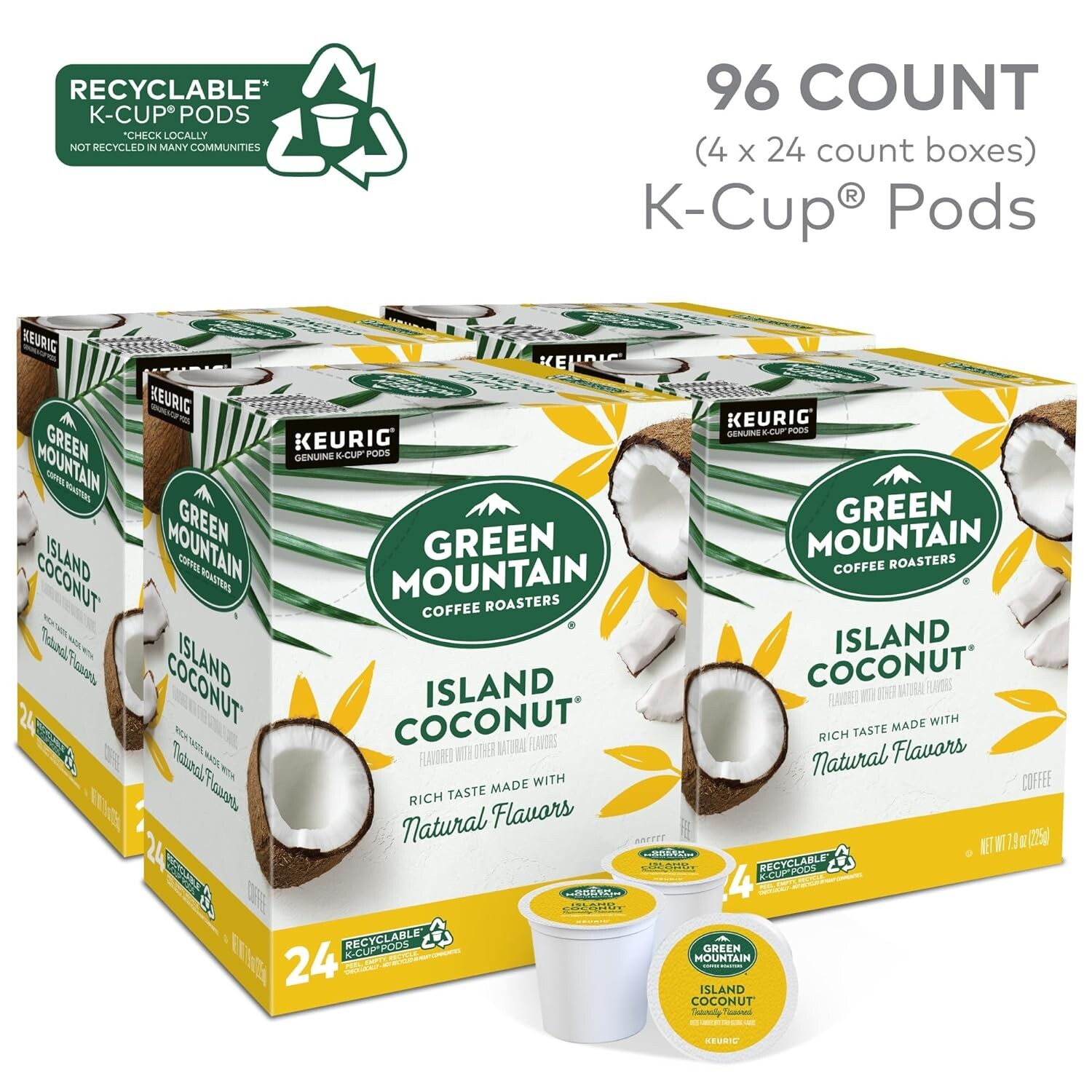 Green Mountain Island Coconut Coffee 96 count Keurig K Cups Free Shipping I