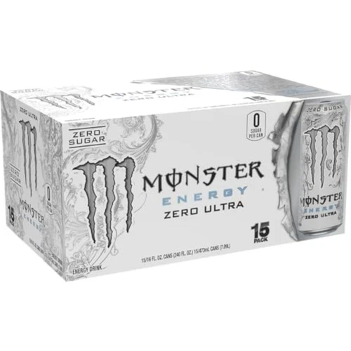 New Monster Energy Zero Ultra, Sugar Free Energy Drink, 16 Ounce Pack of 15