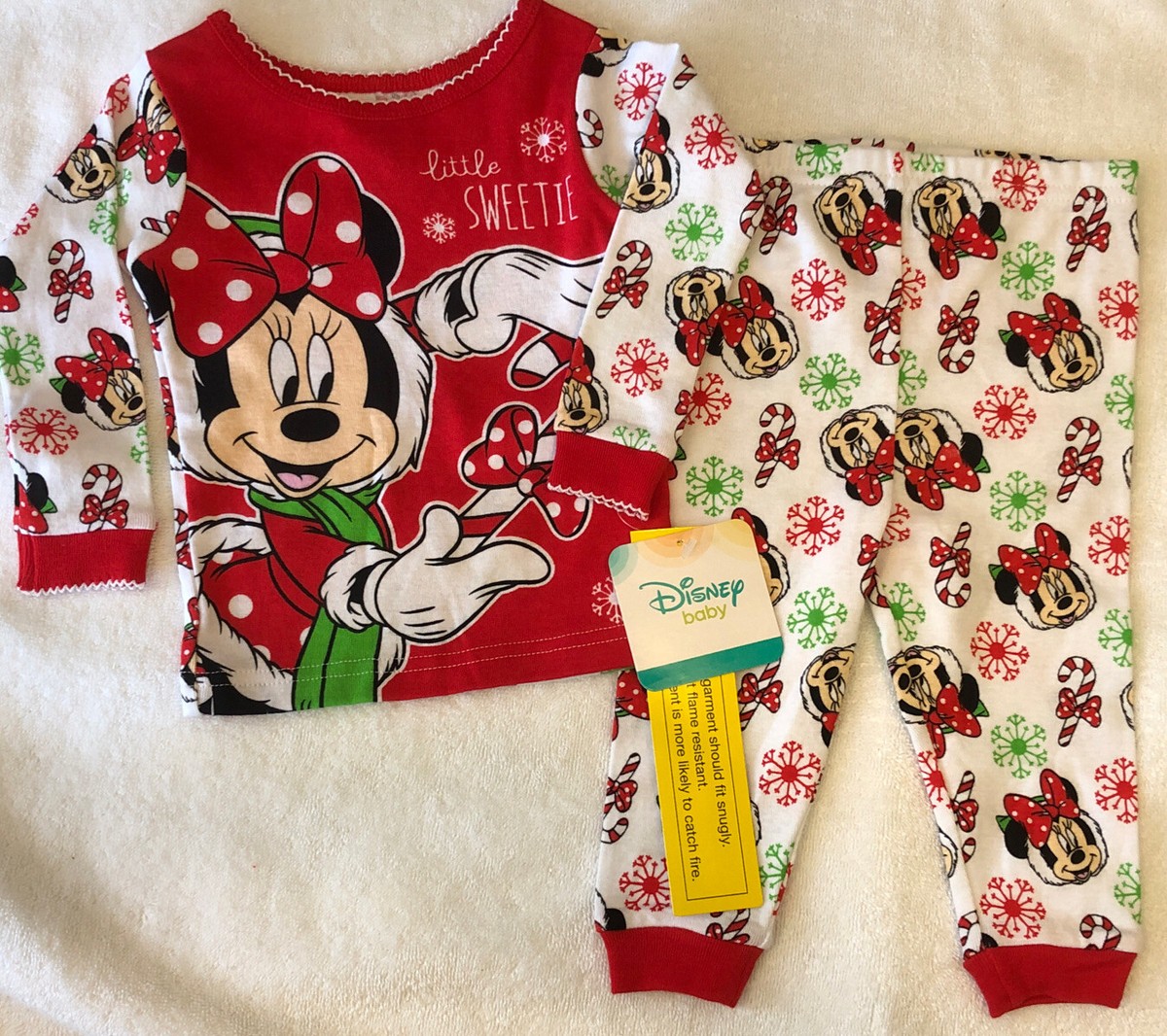 Disney Baby Minnie Mouse Christmas Little Sweetie Pajamas Piece Girl Snug  Fit