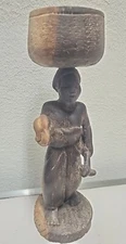Hand Carved Wood Woman Baby African  Figurine Candle Holder Vtg MCM