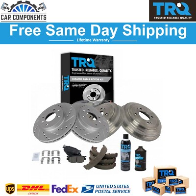 TRQ Front & Rear Ceramic Pad Performance Rotor Drums & Brake Shoe Kit for Kia