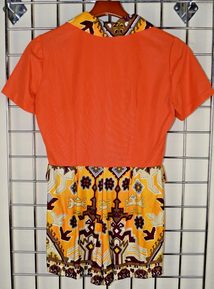 Jersey Vintage Miss Eileen Talla S/M Años 60 Mandarina Naranja Amarillo Marrón Geométrico Foto 4 de 4