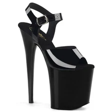 PLEASER FLAMINGO-808N 8" Heel Black TPU Jelly Like Platform Ankle Strap Shoes