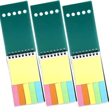 3 Pack Mini Spiral Notepads Sticky Notes & Tabs 3x5 Lined Ruled Wirebound Pad