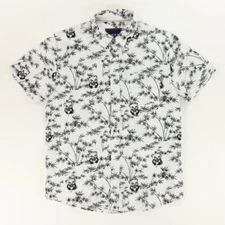 VSTR Panda Cotton All Over Print Button Up Shirt White Men's L