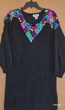 Vintage Victoria Jones Black Beaded Sequins Sweater Womens Size 1X