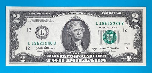 LEADING YEAR 1962 : L 19622288 B $2 Two Dollar Bill Serial Number *UNC* - Picture 2 of 3