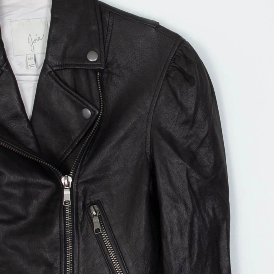 Chaqueta de motociclista Joie Necia de cuero de cordero manga abullonada recortada para mujer talla XXS Foto 2 de 4