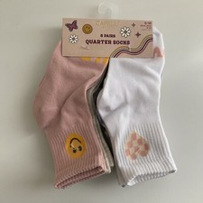 Capelli Girl&rsquo;s 8 Pairs Quarter Socks Smiley Retro Striped S/M Shoe Size 9-13 NWT