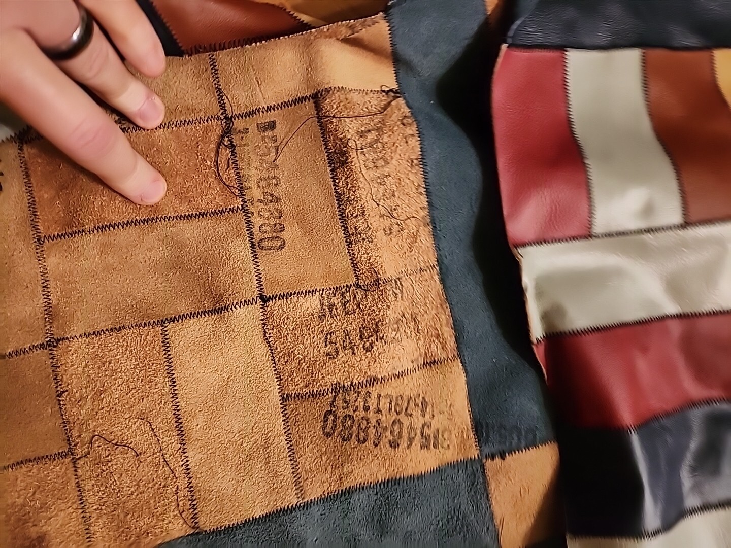 Unique Large Leather Colorful Patchwork Poncho Se… - image 12