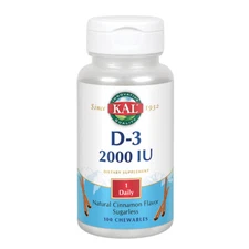 KAL D-3 2000 IU Sugarless Chewable Vitamin Tablets, Cinnamon, 100 Count