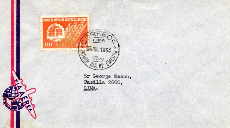 Perú 1963, First Day Postmark, World Campaign Against Hunger, red,  accept offer