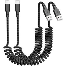 Coiled USB A to USB C CarPlay Cable 2-Pack, 3ft Fast Charge Cord for iPhone  Sa