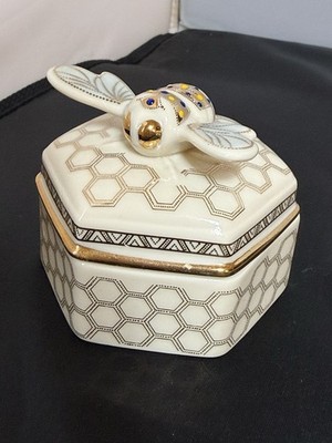 Lenox Bee Beehive Jeweled Trinket Box Excellent Condition Vanity Jewelry Decor