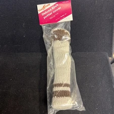 Golf Putter Headcover Pom Pom Style Deluxe Knit OFF WHITE & BROWN Vintage NEW