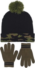 Polar Wear Boy's Knit Hat Digi-Camouflage Cap Gloves One Size, Black-camo