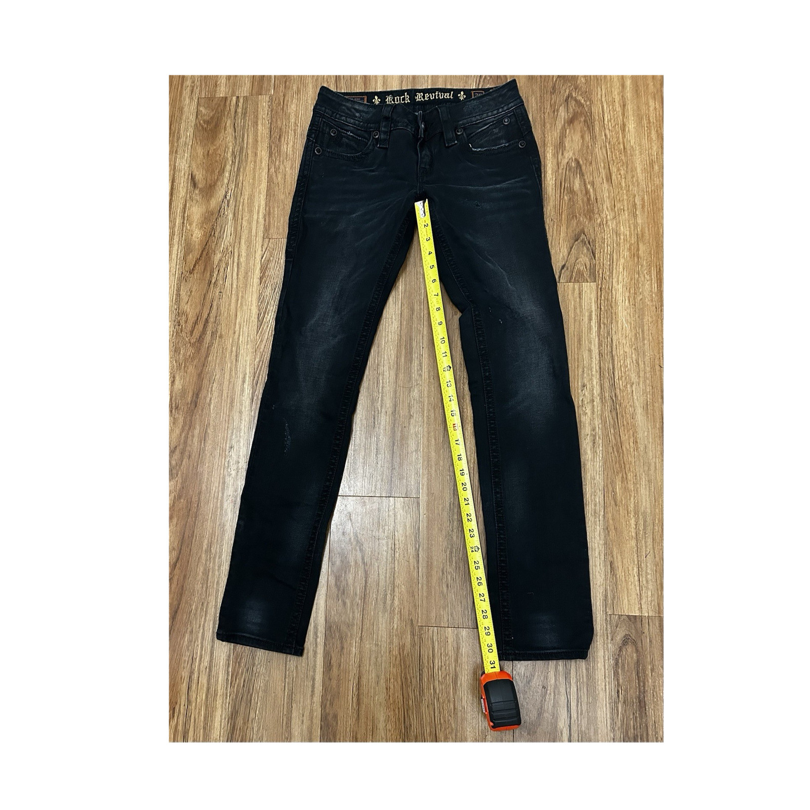 Rock Revival Womens Amy size 28 Black Skinny Jeans Stretch Denim Rhinestone