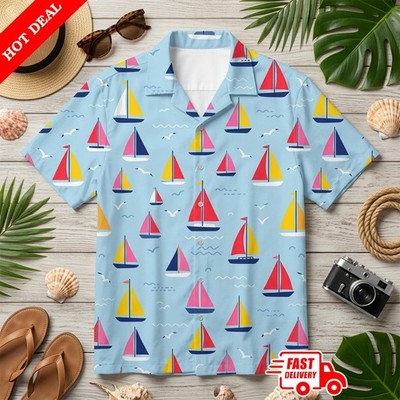 Sailin Away Mens Hawaiian Shirt Aloha Tropical Beach Summer Button Down Cruise