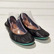 Tieks Gavrieli Women Black Teal Leather Ballet Flats 11 Fold Up Travel NICE Shoe