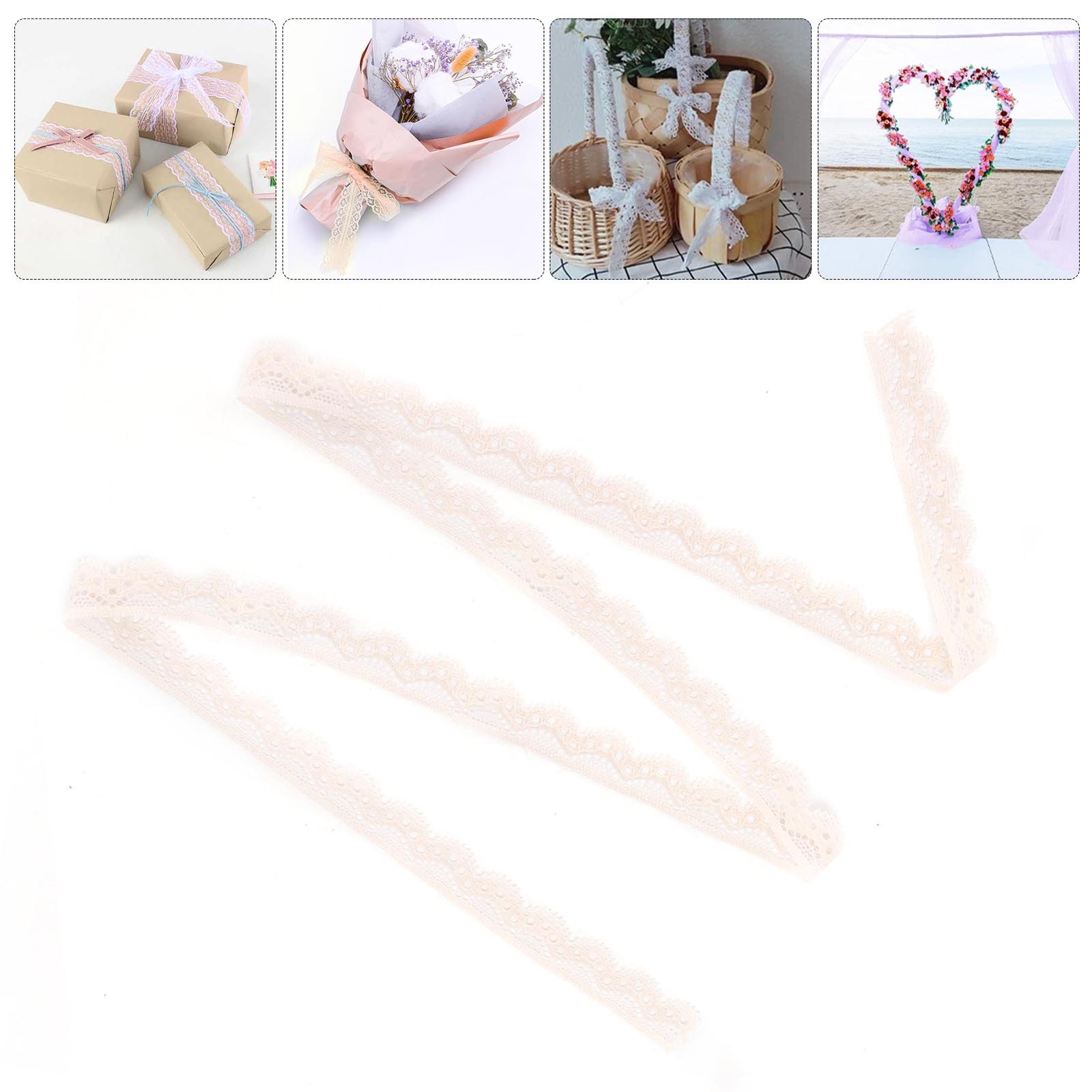 `10 Yard Lace Ribbon 1.5cm-Width Beige Wavy Nylon For Jewelry Design Decor