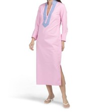 Sail to Sable Caftan Maxi Dress New with tags Pink Cotton Long Sleeve