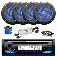 JVC Marine BT CD Stereo Receiver, BT Amp w/ Kit, 4X 5.25" 180W LED Speakers,Wire